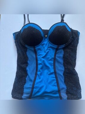 Daisy Fuentes Blue and Black Lace Bustier Corset Top